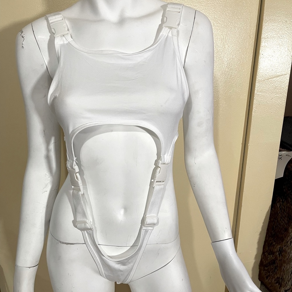 Working suspended strap thong bodysuit
